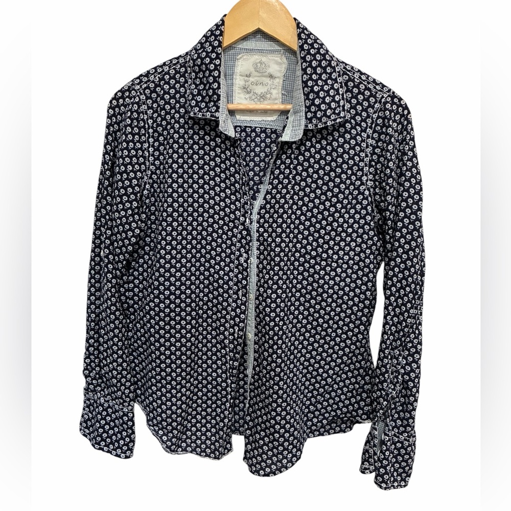 Cino navy blue floral print blouse with contrasting details